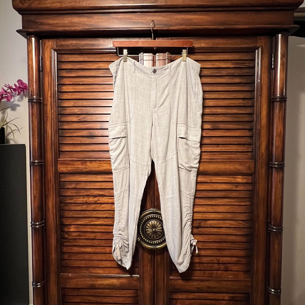 Lauren Ralph Lauren Grey Viscose Cargo Pants Ruched Tie Hem Womens Size 12